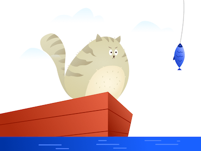 猫与鱼矢量插画