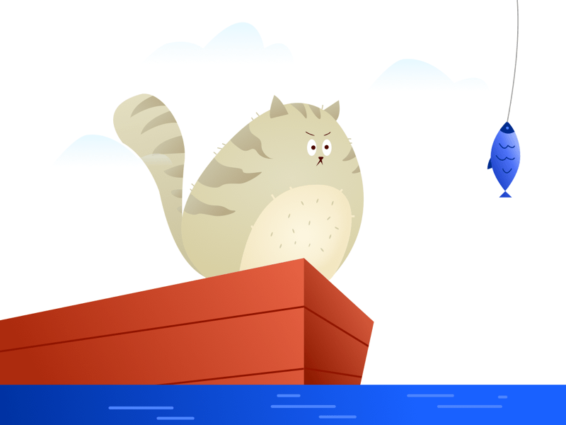 猫与鱼矢量插画插图