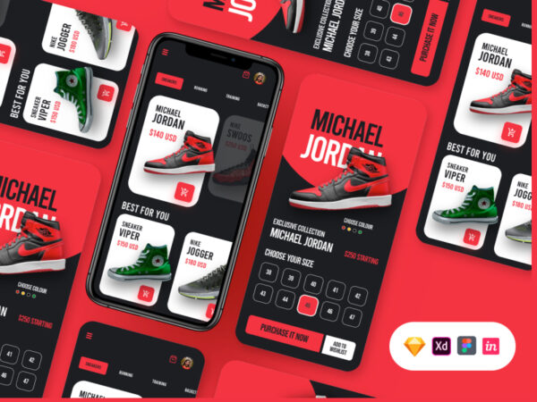 运动鞋商店App应用程序界面UI套件