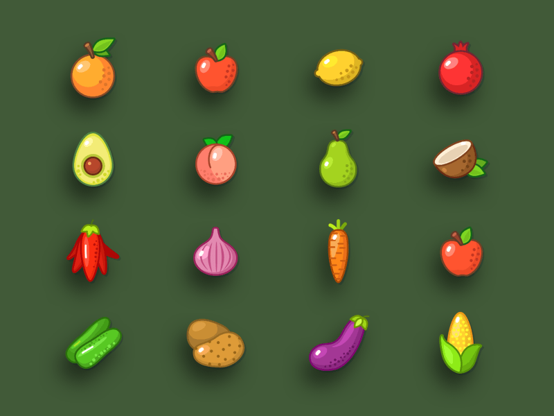 水果和蔬菜图标插图