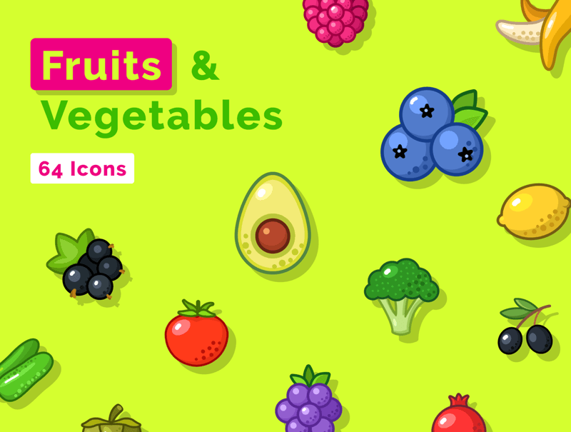 水果和蔬菜图标集插图