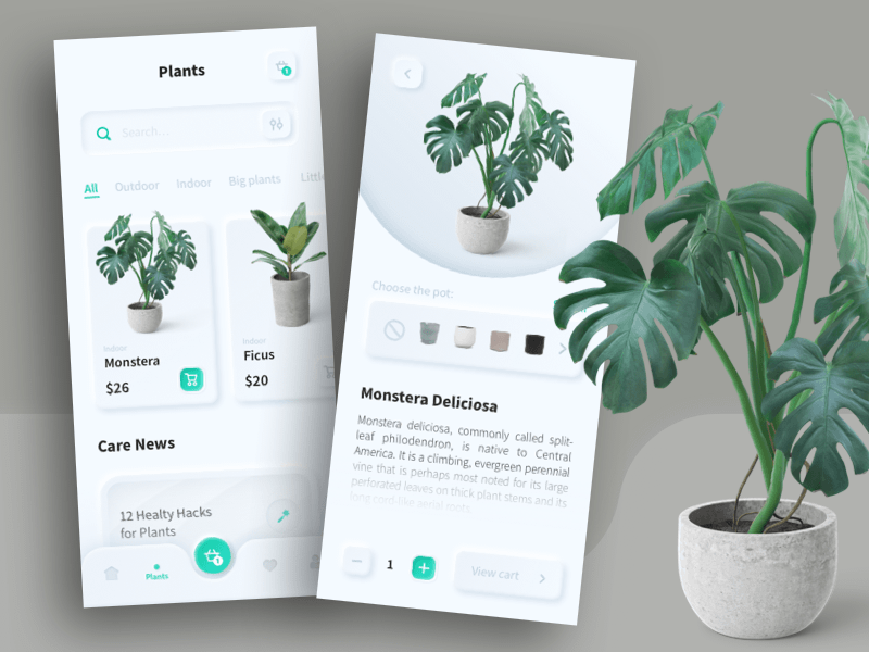 室内植物应用程序概念UI套件插图
