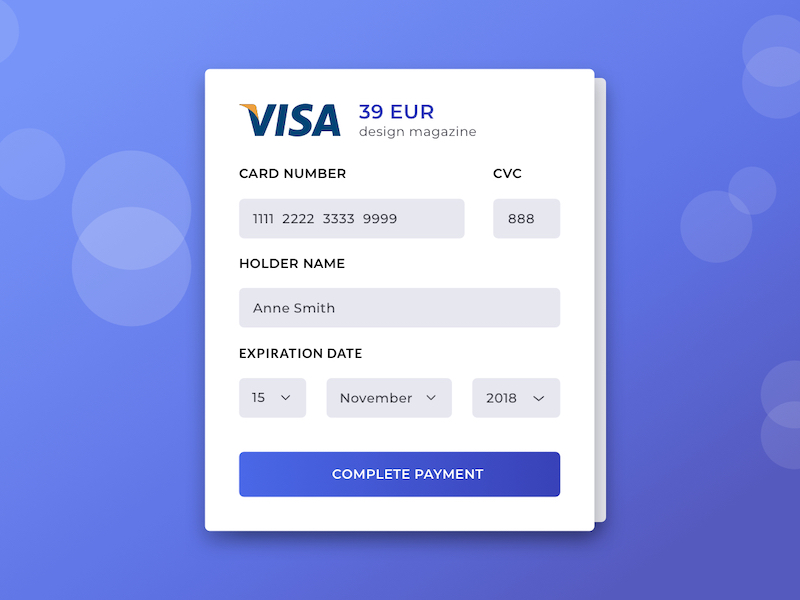 VISA支付页面设计模板插图