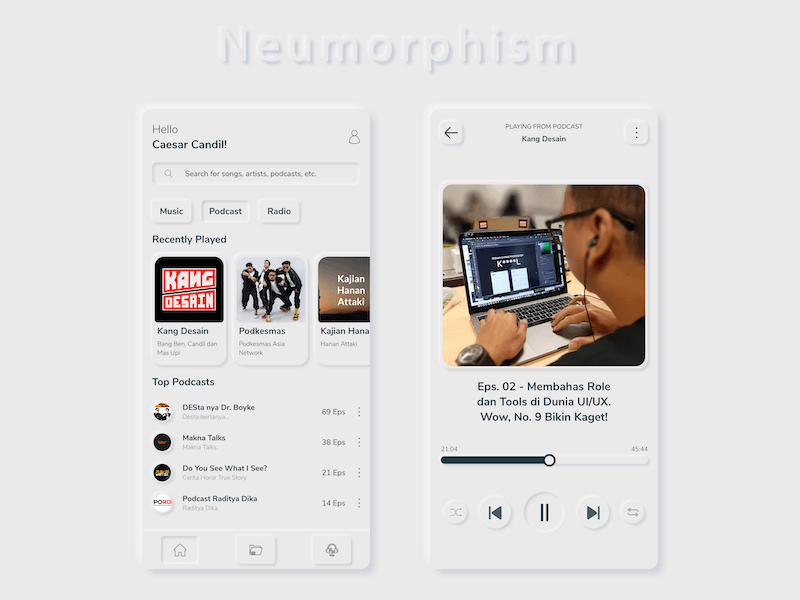 Neumorphism新拟物化风格播客App应用程序UI套件插图