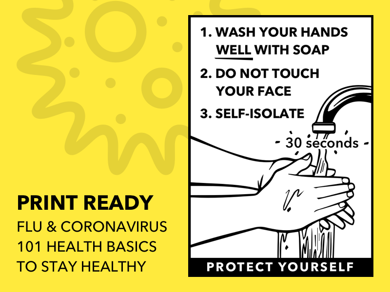 流感和冠状病毒主题可打印健康传单插图