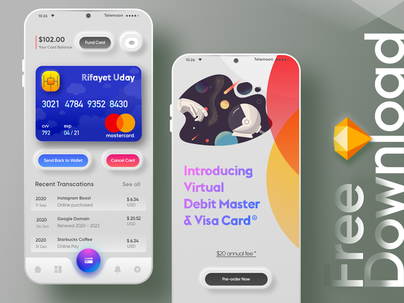Skeumorphic风格UI信用卡App应用程序插图